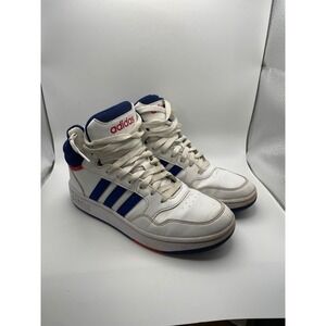 Kids Adidas High Top Sneakers White Blue Red Logo Casual Shoes Size 6